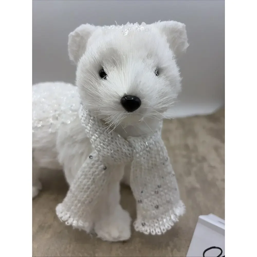 Vintage faux fur over paper mache Christmas white Polar Bear Silver Accents